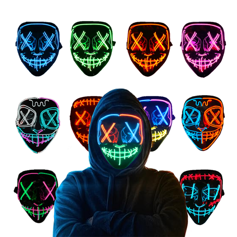 Masker Neon Nirkabel Bercahaya - Led Purge Mask Halloween ulasan dan harga