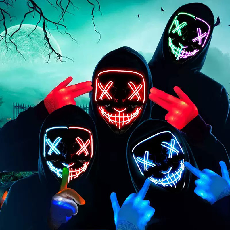 Masker Neon Nirkabel Bercahaya - Led Purge Mask Halloween ulasan dan harga