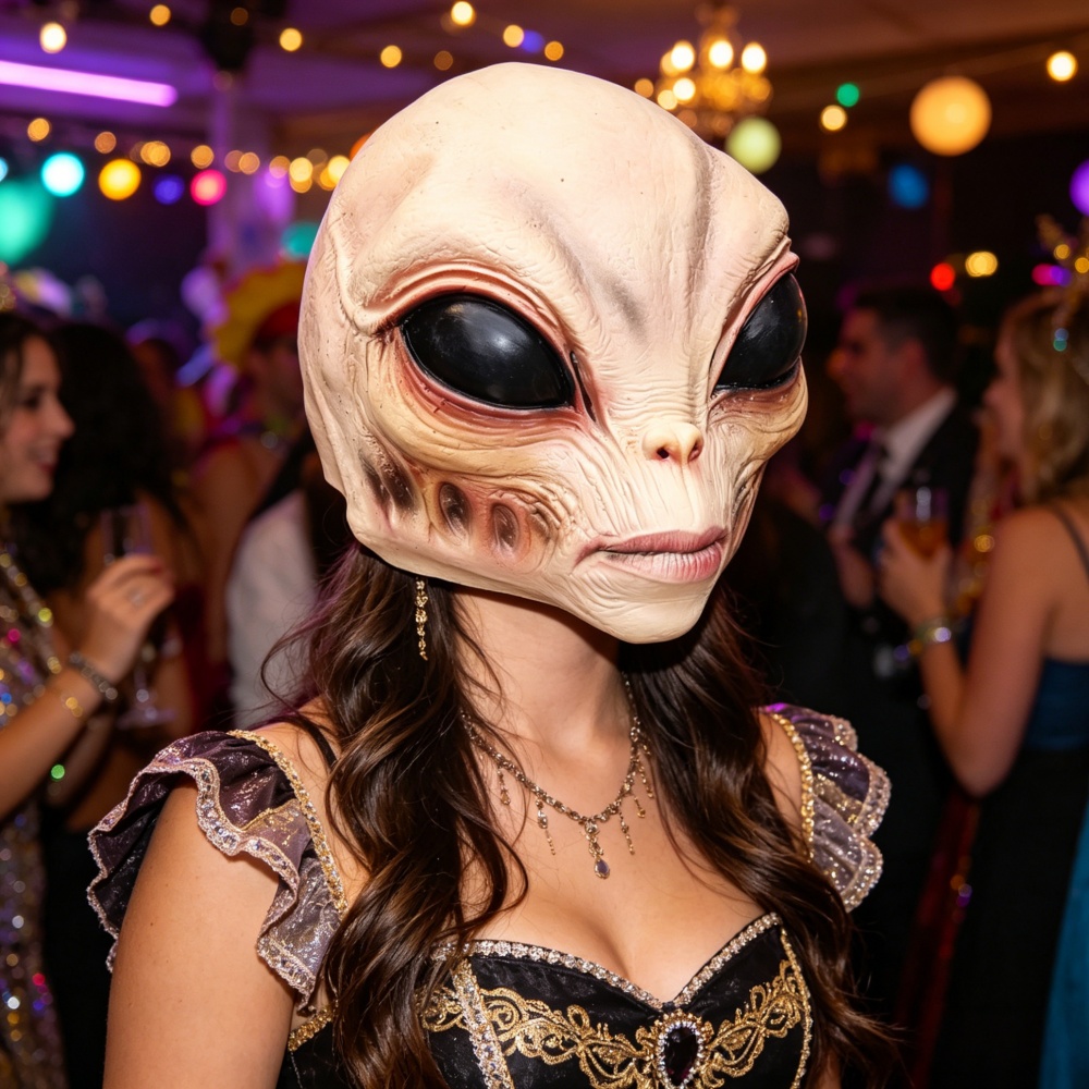Kostum Pesta Topeng Alien Hall - Latex Alien Mask Realistic ulasan dan harga